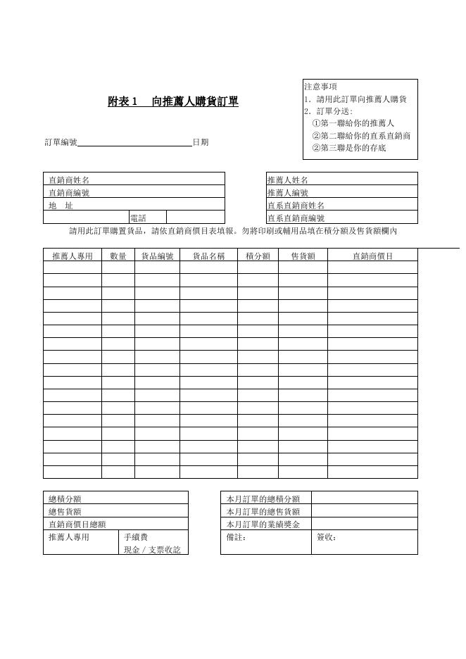 向推薦人購貨訂單 預覽