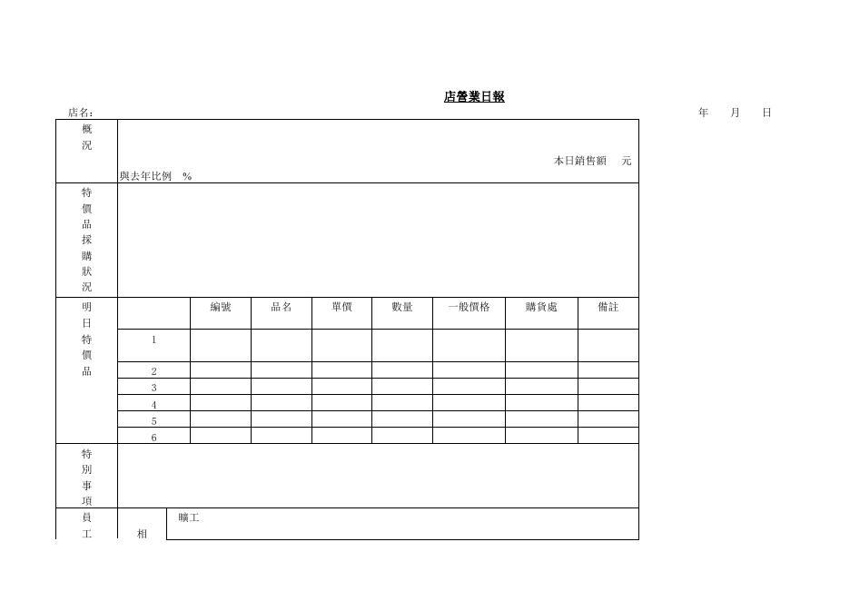 店營業日報 預覽