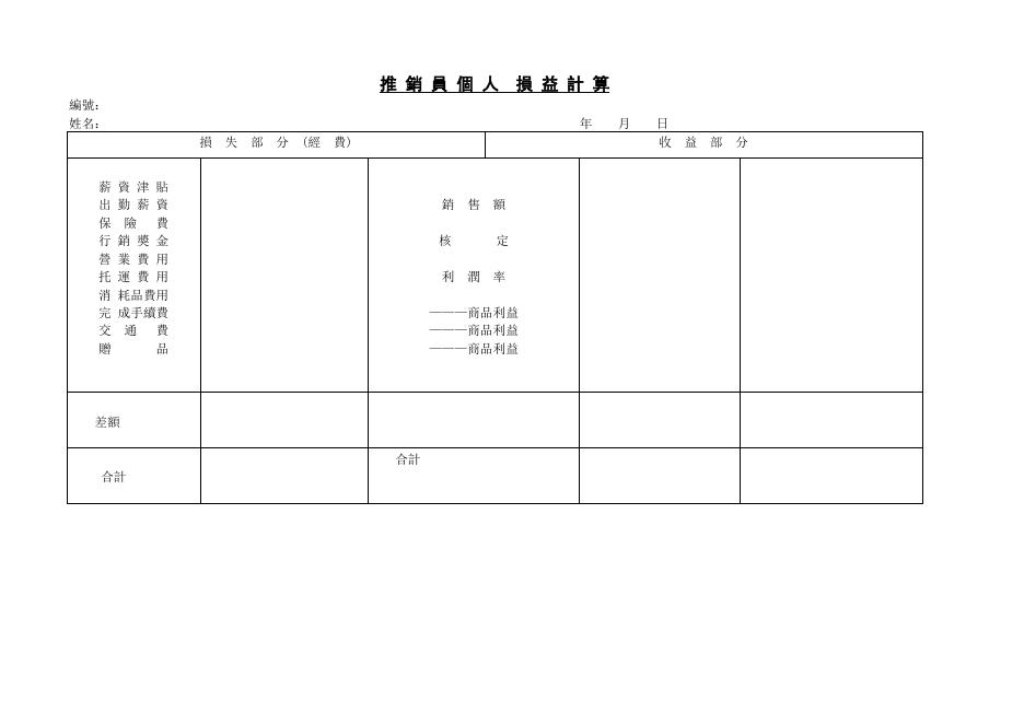 推銷員個人損益計算 預覽