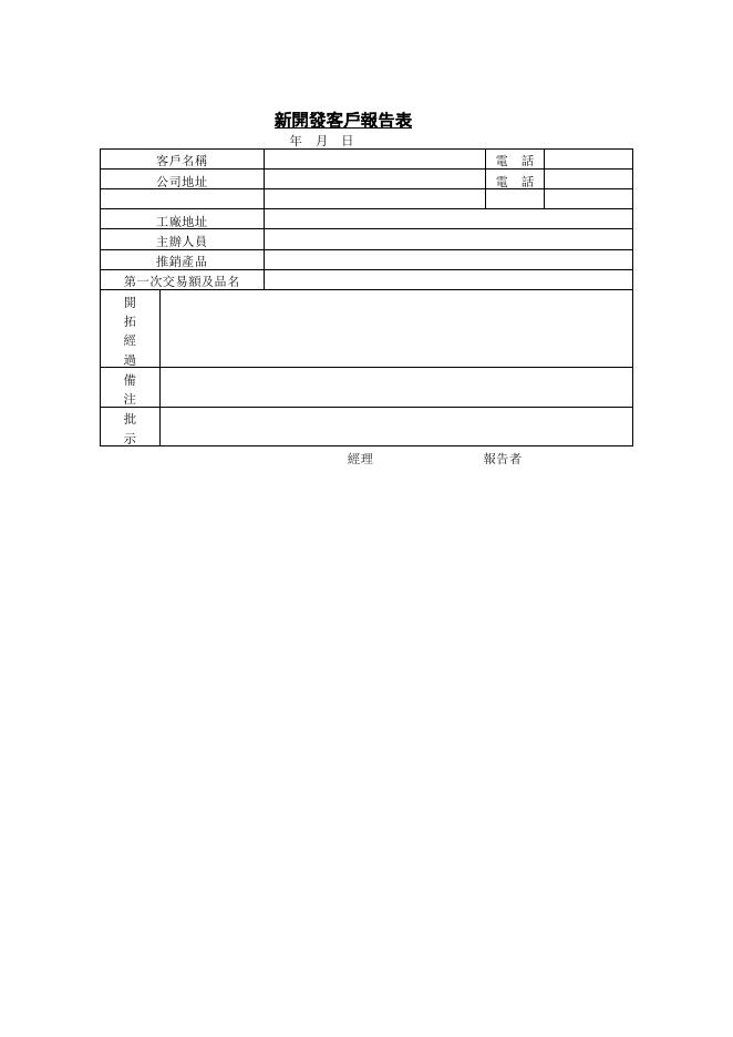 新開發客戶報告表（含工廠地址） 預覽