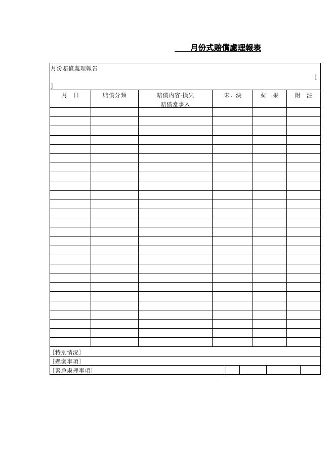 月份式賠償處理報表 預覽