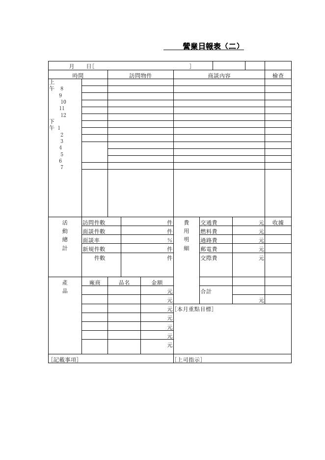 營業日報表（二） 預覽