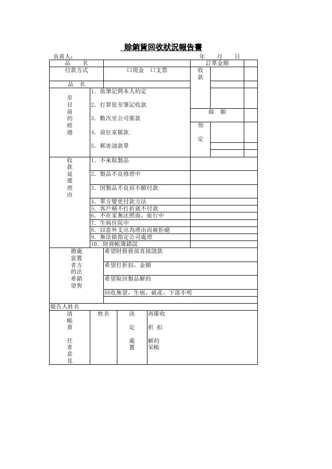 賒銷貨回收狀況報告書 預覽