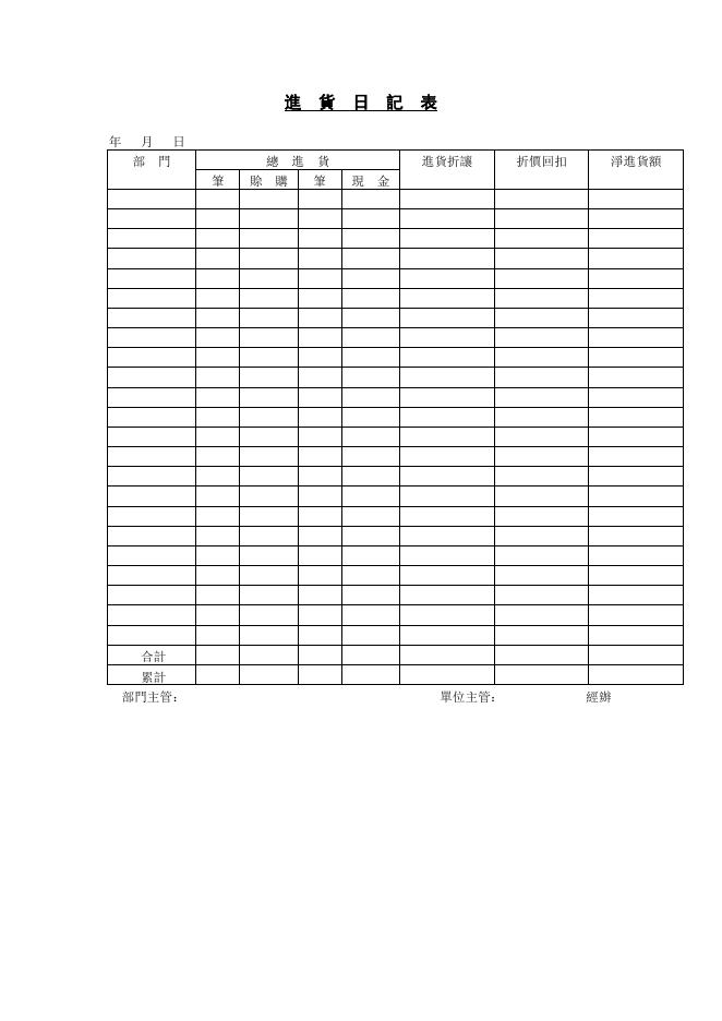 進貨日記表 預覽
