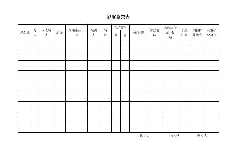 顧客移交表 預覽