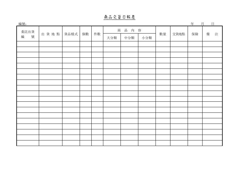 商品交貨日報表 Word 表單預覽