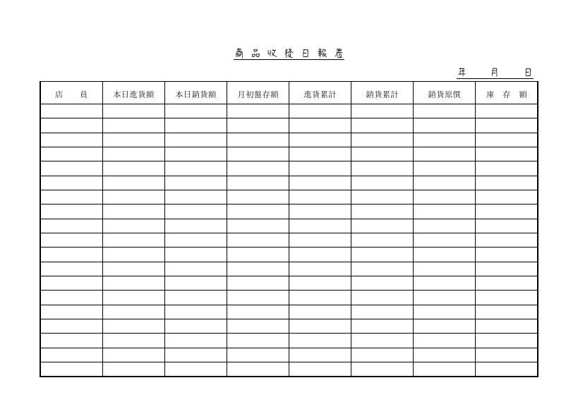 商品收發日報表 Word 表單預覽