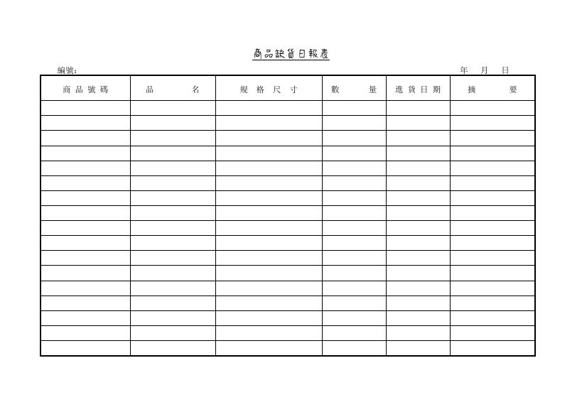 商品缺貨日報表 Word 表單預覽